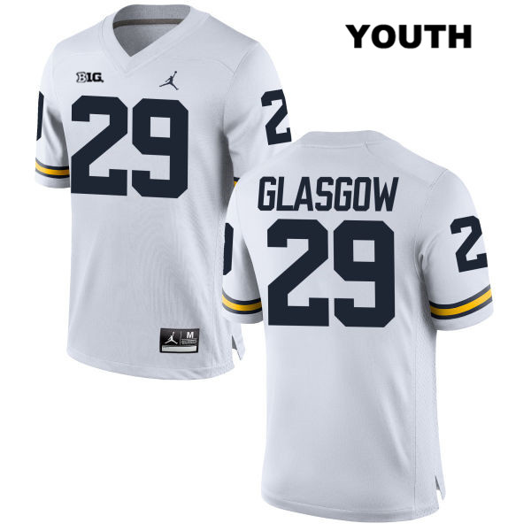 Youth NCAA Michigan Wolverines Jordan Glasgow #29 White Jordan Brand Authentic Stitched Football College Jersey NK25R20WD